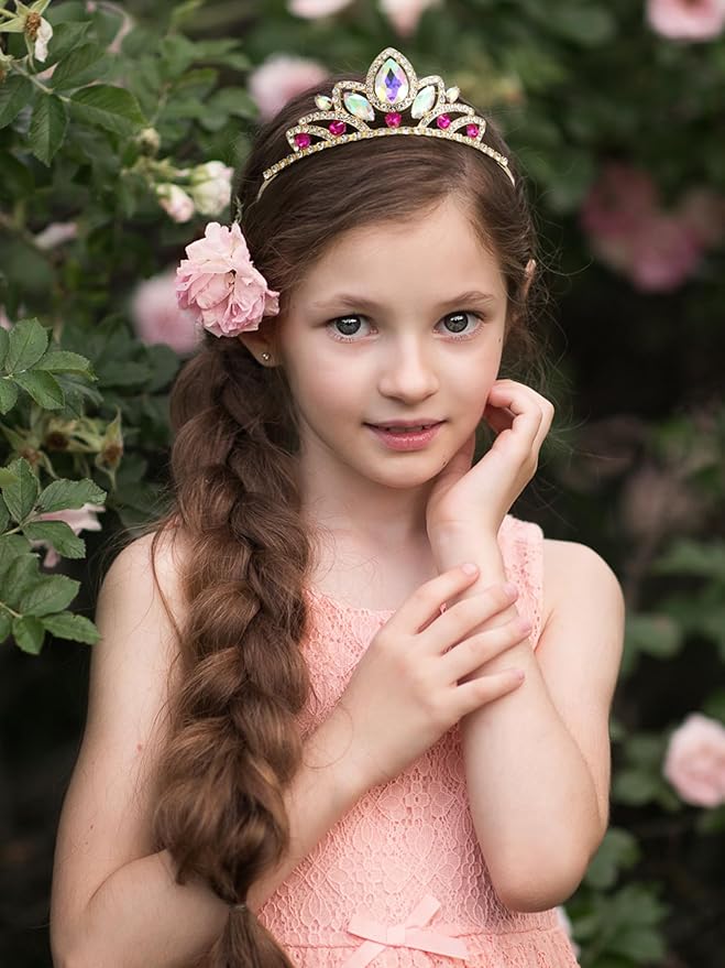 SWEETV Princess Tiara for Little Girls,Tiara Crown Headband Birthday Party Prom Costume Accessories Gift Toddler Kids Baby