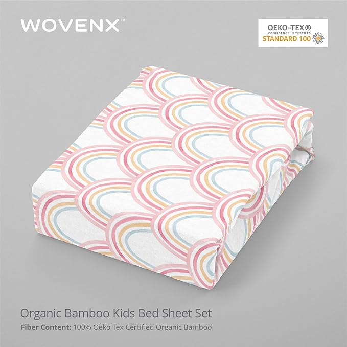 Kids Organic 100% Viscose Derived from Bamboo Sheet Set | Twin or Full Size Fitted Bed Sheets | Oeko-Tex Certified | Cute Toddler Bedding for Girls & Boys Rainbow Full