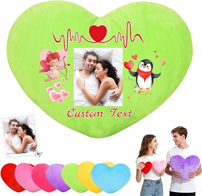 Custom Heart Pillow with Insert, Personalized Heart Shaped Pillows with Photo Name as Valentine Pillows for Hubsand Wife Home Decor Personalized Gifts for Valentines Day Anniversary