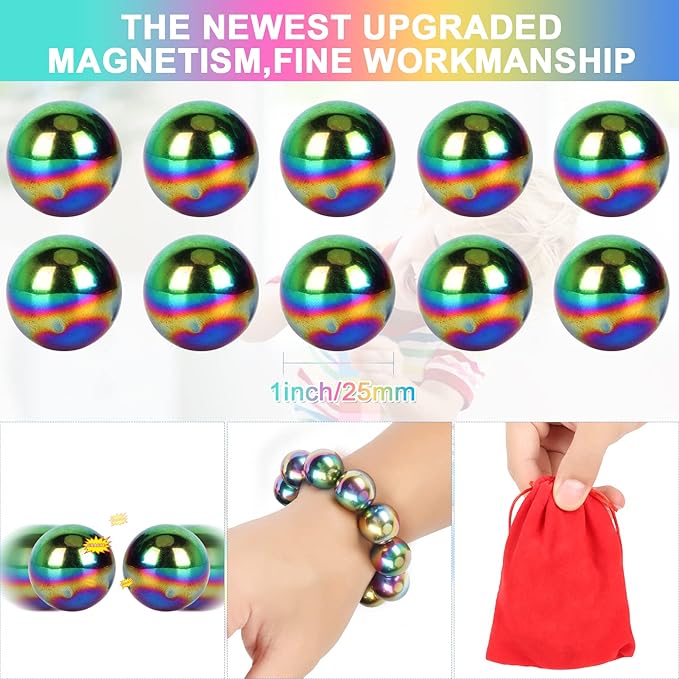 10Pcs Rainbow Hematite Magnetic Stone Kit, DIY Round Polished Magnets for Home Office Kitchen, Educational Science Kit for Wall Stickers, Building Gadgets for Gift