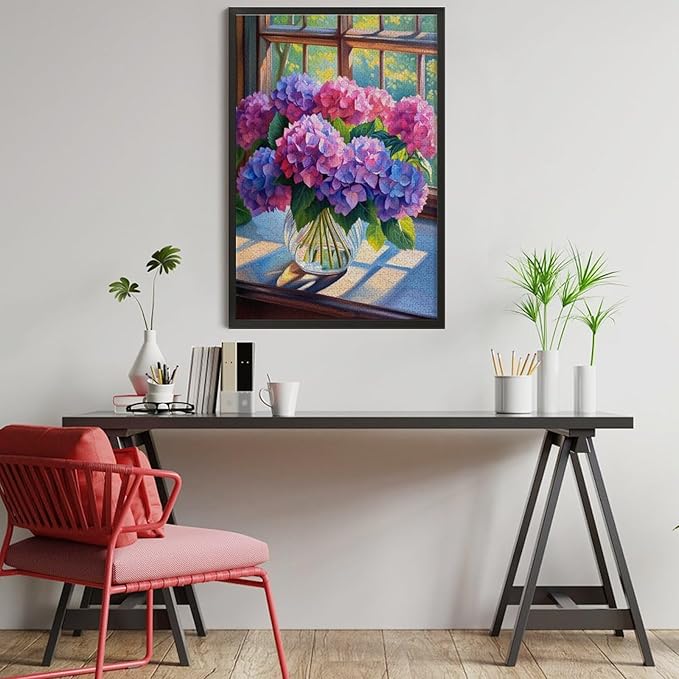 Puzzles for Adults 1000 Pieces Wooden Jigsaw Puzzle - Hydrangea Bouquet Theme Puzzle，Party Games，Family Toys，Educational Puzzles，Stress Relief Wooden Puzzle，Gifts for Family，Colleagues and Friends