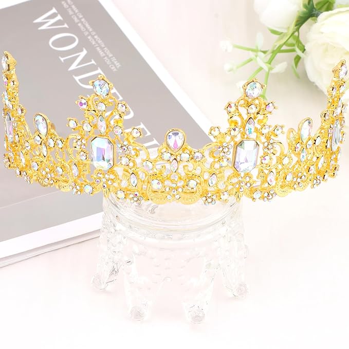 Didder Gold AB Rhinestone Princess Crown Birthday Tiara Prom Queen Tiaras and Crowns for Women and Girls Halloween Costume Headpiece Hair Accessories