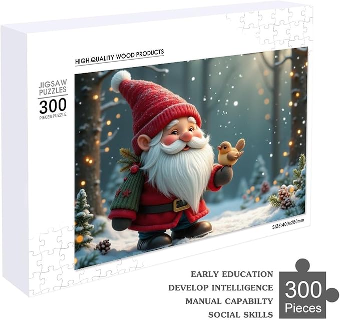 Wooden Puzzle - Vintage Christmas Gnome Wooden Puzzles for Adults 300 Pieces Challenge Puzzles，Educational Games，Family Puzzles，Unique Gifts for Wall Art ，Funny Puzzles