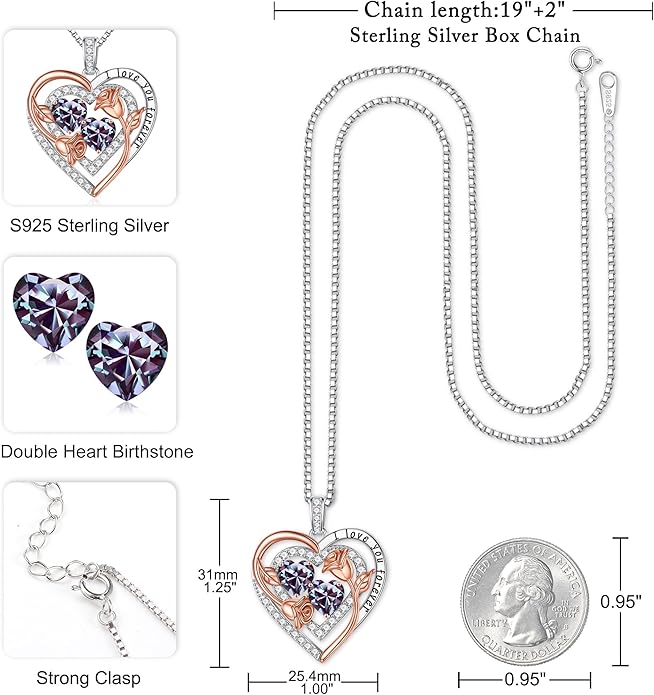 Iefil Valentines Day Gifts for Her - Sterling Silver Birthstone Necklace Anniversary Birthday Gifts for Her Wife Mom Daughter