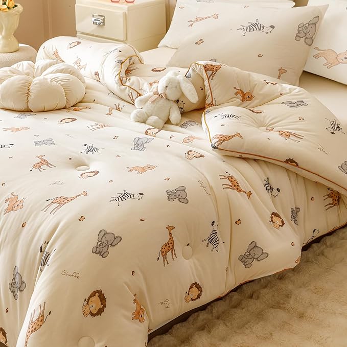 3PCS Comforter Twin Size Bed Set, Ultra Soft Marshmallow Fluffy Comforter Sets, Cute Bedding Set for Kids Boys Girls Teen, Microfiber Lightweight All Seasons Bedroom (Wildlife Park)