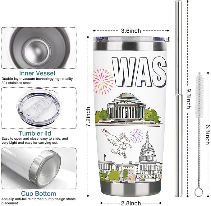 City Tumbler for City Lover,20oz Double Wall Vacuum Insulated Stainless Steel Coffee Cups (Washington)