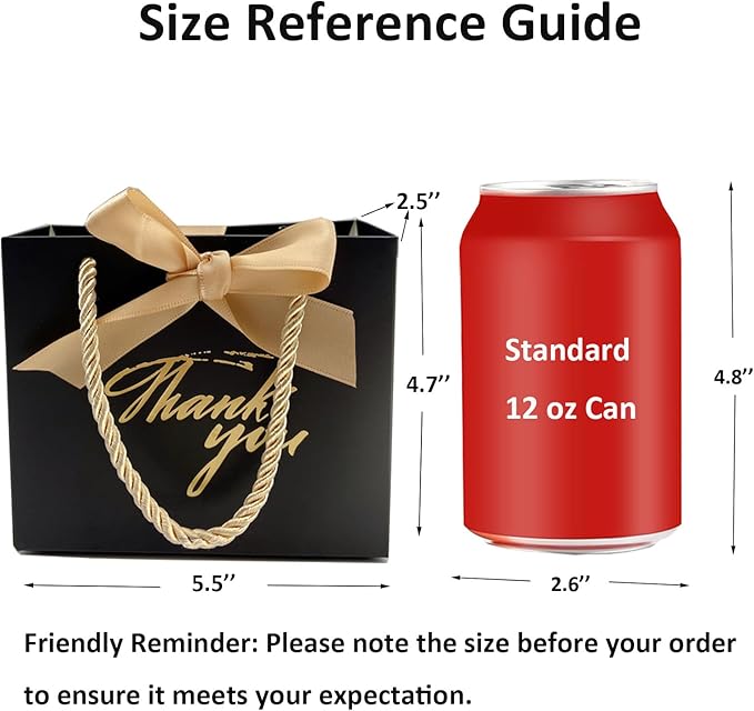 TKSBAG 50 Pack Small Thank You Gift Bags With Handles-5.5''x 2.5''x4.7'' Mini Black Gift Bags Bulk for Baby Shower, Birthday, Wedding