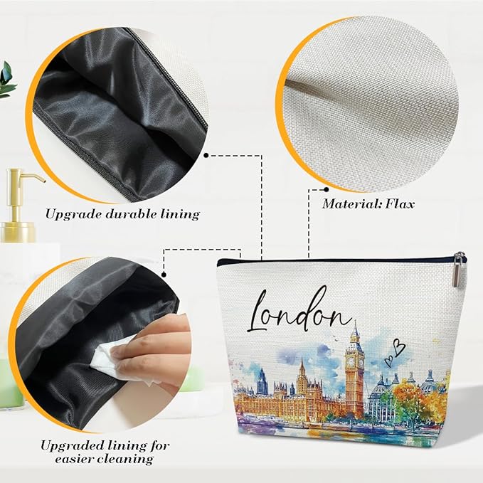 London Travel Gifts Makeup Bag, City Travel Watercolor Cosmetic Bag for Purse, London Souvenir Bags, Trip Favors for Traveller Lovers, City Themed Organizer