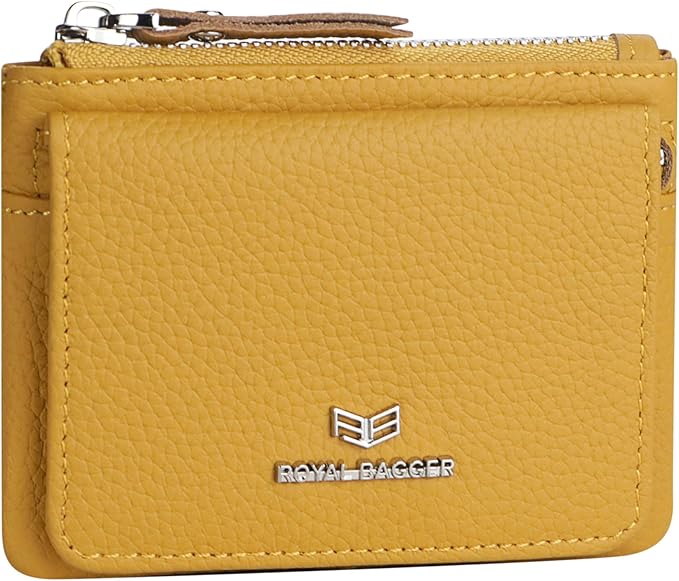 Royal Bagger Genuine Leather Women's Coin Purse - RFID Blocking Small Wallet, Casual Zipper Change Pouch for Daily Use 3200 (Yellow)