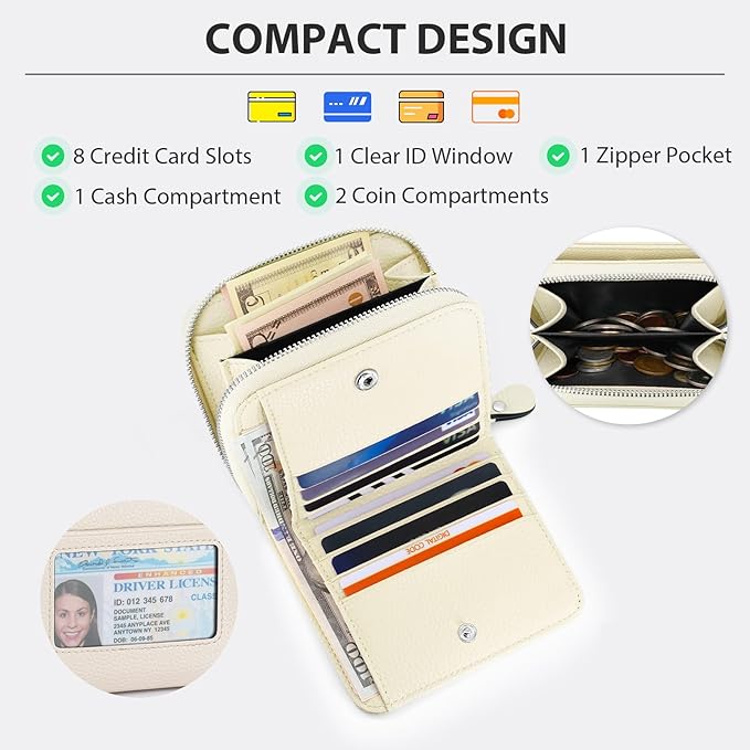 Genuine Small Wallet for Women, Slim RFID Blocking Credit Card Holder with ID Window, Compact Purses for Women with 21 Card Slots