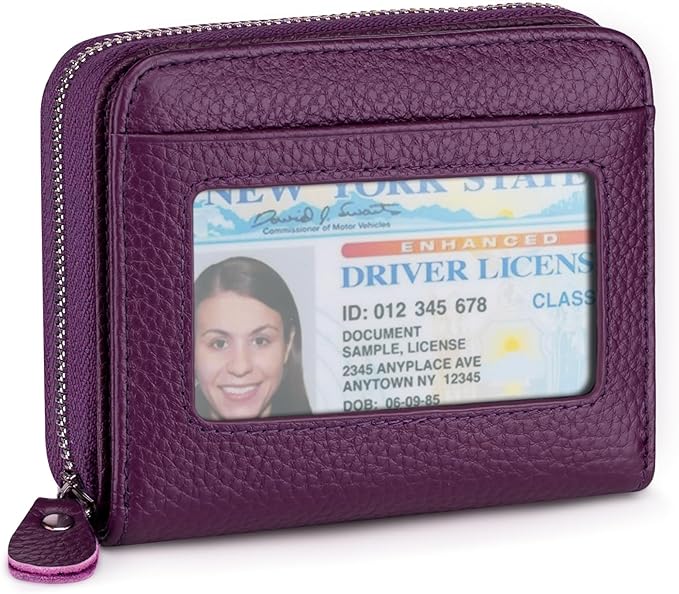 Genuine Small Wallet for Women, Slim RFID Blocking Credit Card Holder with ID Window, Compact Purses for Women with 12 Card Slots