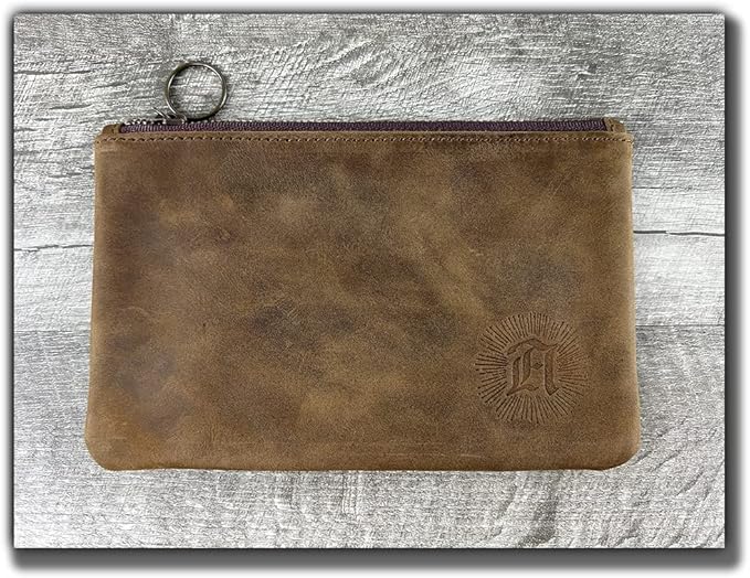 Leather Pouch with Zipper (Whiskey Brown, 10.5" x 7")