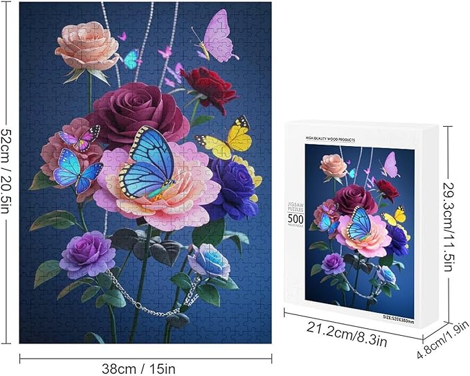 Jigsaw Puzzles for Adults 500 Piece - Butterfly Flowers Themed Wooden Puzzles，Challenge Puzzles，Educational Games，Family Puzzles，Unique Gifts for Wall Art ，Funny Puzzles，Stress Relief Games