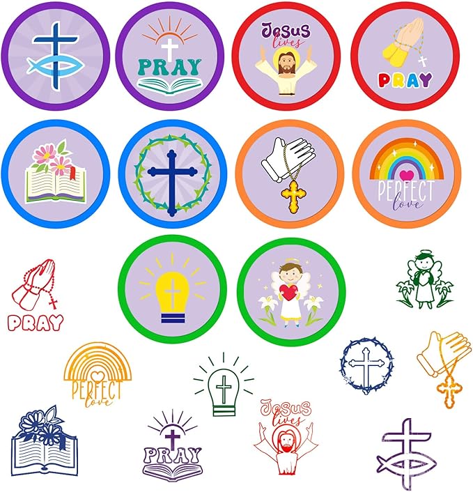 Cinrobiye 24 PCS Christian Party Stampers，Religious Bible Favors for Boys Girls, Easter Nativity Party Supplies, Classroom Rewards, Carnival Prizes, Goodie Bag & Pinata Fillers