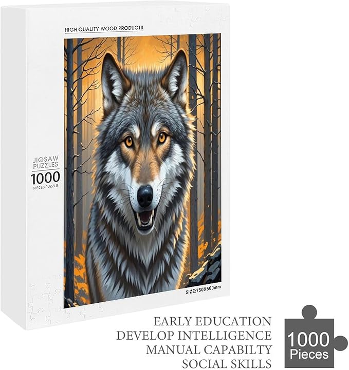 Puzzles for Adults 1000 Pieces Wooden Jigsaw Puzzle - King of Wolves Theme Puzzle，Party Games，Family Toys，Educational Puzzles，Stress Relief Wooden Puzzle，Gifts for Family，Colleagues and Friends