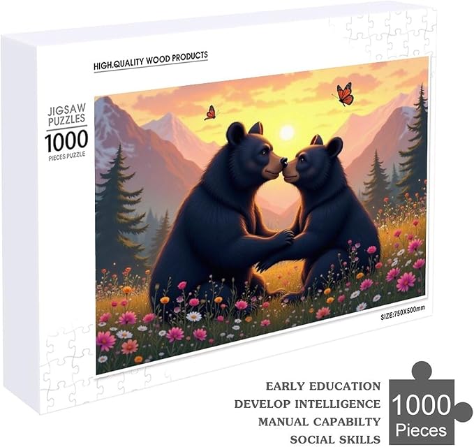 Wooden Puzzle - Two Playful Black Bears Wooden Puzzles for Adults 1000 Pieces Challenge Puzzles，Educational Games，Family Puzzles，Unique Gifts for Wall Art ，Funny Puzzles