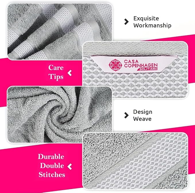 CASA COPENHAGEN Solitaire Mix 6 Pieces Towel Set- Grey Violet + Dusty Blue, 600 GSM 2Bath Towel 2Hand Towel 2Washcloth, Designed in Denmark Made of Soft Egyptian Cotton for Bathroom, Kitchen & Shower