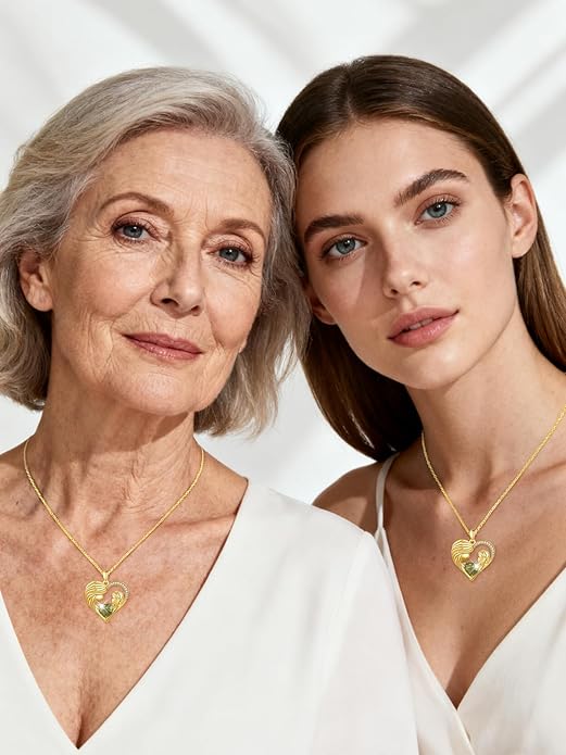 Mother and Daughter/Son Love Heart Necklace White Gold/14K Gold/Rose Gold Birthstone Jewelry Christmas Mothers Day Birthday Gifts For Mom Wife Grandma Women