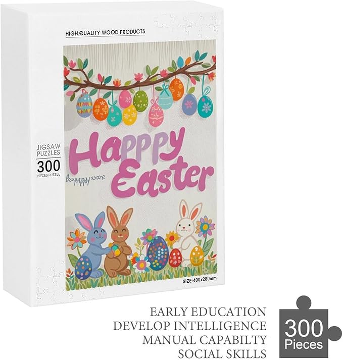 Wooden Puzzle - Easter and The Rabbit Jigsaw Puzzles，Wooden Puzzles for Adults 300 Pieces Unique Gifts for Wall Art，Challenge Puzzles，Educational Games，Family Puzzles