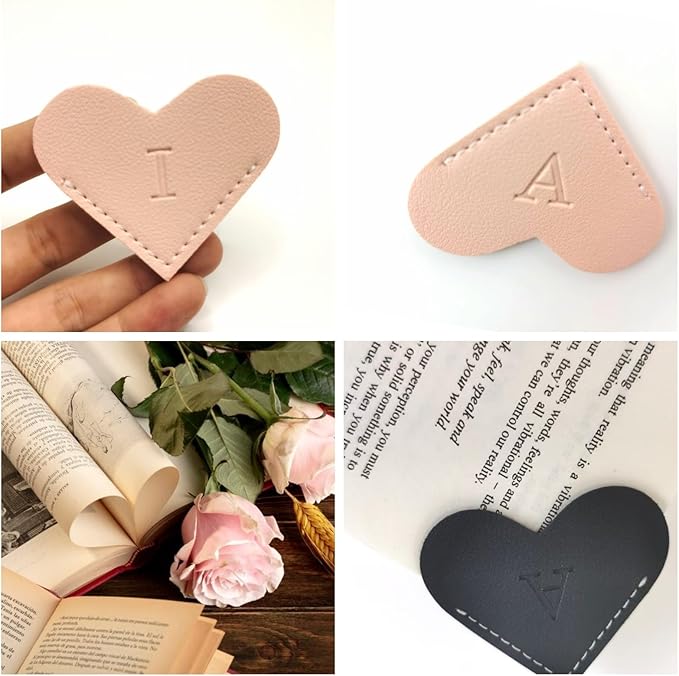 Personalized Leather Book Marks, Heart Bookmark, Unique Cute Handmade Letter Bookmarks Accessories for Reading Women, Teacher, Student, Book Lovers Book Mark Gifts (Pink, Q)