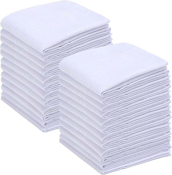 Men's Handkerchiefs 16 inches, 100% Cotton Handkerchiefs for Men, Soft White Hankies for Men