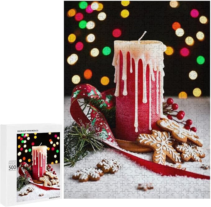 Jigsaw Puzzles for Adults 500 Piece - Merry Christmas，Christmas Candles Wooden Puzzle，Puzzle Games， Stress Relief Games，Funny Puzzles，Unique Gifts for Wall Art ，Family Puzzles，Educational Games