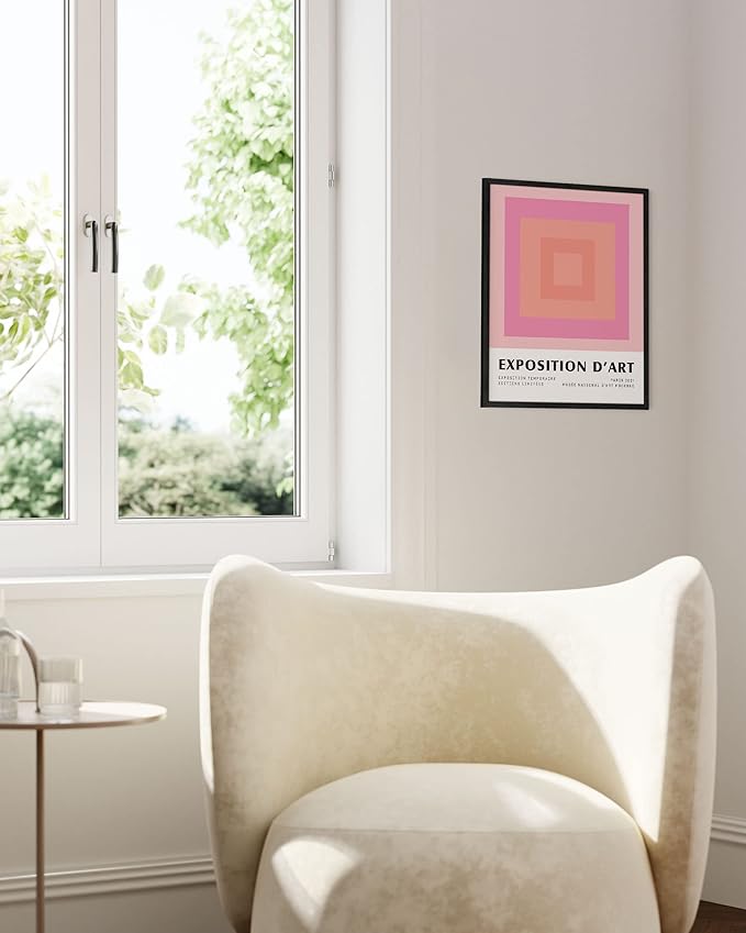 HAUS AND HUES Geometric Wall Art, Pastel Aesthetic Decor, Abstract Pink Prints, Modern Wall Art (Black Frame, 12x16)