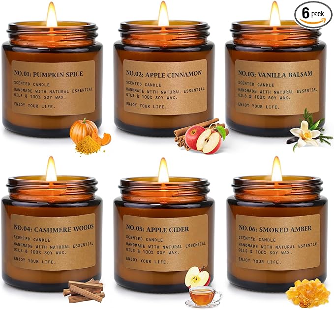Candles for Home Scented, 6 x 3.5 oz Soy Wax & 150 Hours Long Lasting Fall Candles, Gifts for Women Birthday Thanksgiving Day Merry Christmas