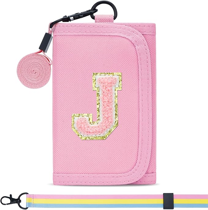 Gifts for Girls 3 4 5 6 7 8 9 10 11 12 Years Old Kids Wallet Cute Initial Coin Purse Toddler Wallet with Magic Sticker (Pink, J)