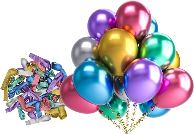Bezente Metallic Chrome Latex Party Balloons - 150 Pack 5 Inch Small Helium Assorted Balloons Latex Colorful Party Balloons for Birthday Bridal Shower Wedding Decorations