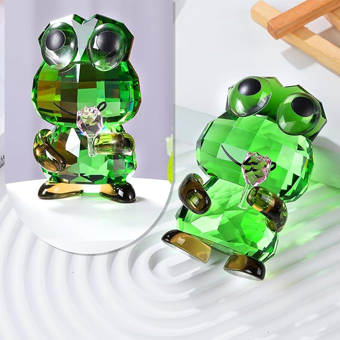 Crystal Frog Hold a Pink Rose Figurine Gifts for Women Mom - Funny Lucky Frog Ornament for Home Office Tabletop Patio Decor Housewarming, Valentine's Day Gift