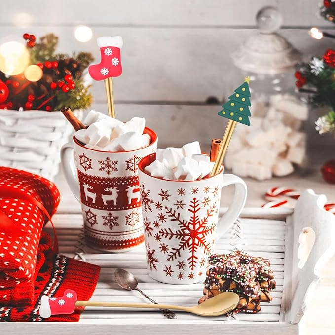 Cabilock 6Pcs Christmas Coffee Spoons, Stainless Steel Stirring Spoons for Tea Coffee Ice Cream Dessert, Gold Decorative Christmas Teaspoon for Xmas Holiday Party Favors