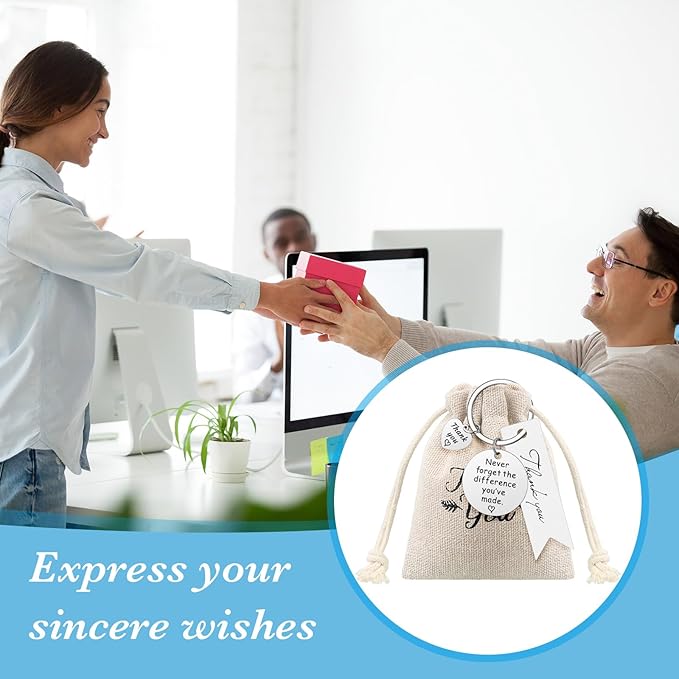 72 Pcs Employee Appreciation Gifts Bulk for Coworker 2025 Thank You Gifts Keychain with Drawstring Bag and Card