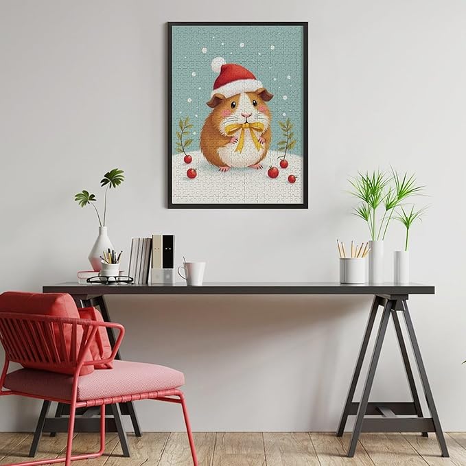 Wooden Puzzle - Hamster Christmas Hat Jigsaw Puzzles，Wooden Puzzles for Adults 500 Pieces Challenge Puzzles，Educational Games，Family Puzzles，Unique Gifts for Wall Art