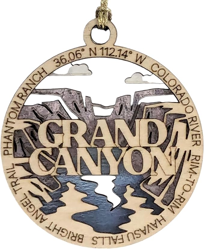 Grand Canyon National Park Handcrafted Christmas Ornament - 3" Wood Laser Cut Souvenir with Colorado River Scene - Made in USA