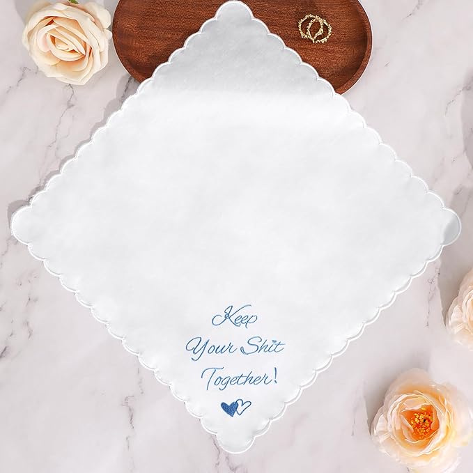 Wedding Handkerchief Something Blue for Bride, Mother Father of the Brides Groom Gifts, Embroidered Happy Tears Cotton Hanky