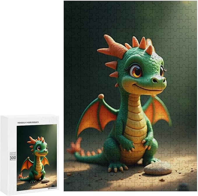 Wooden Puzzle - Green Dragon Jigsaw Puzzles，Wooden Puzzles for Adults 300 Pieces Challenge Puzzles，Educational Games，Family Puzzles，Unique Gifts for Wall Art