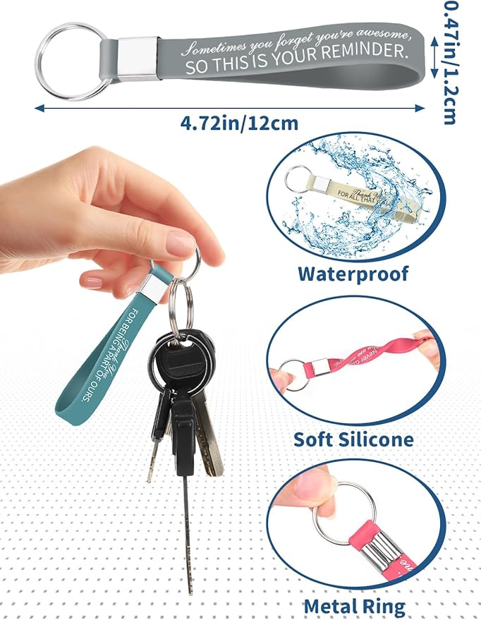 36Pcs Motivational Quote Keychains Gift, Bulk Thank You Gift Inspirational Silicone Keychains for Women Men Teens Teacher Office Team Party Favor Gifts Supplies (12 Designs)