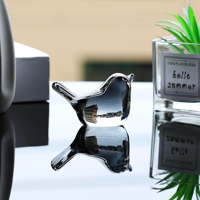 Ornalrist Crystal Grey Birds Figurines Home Decor, Glass Art Birds Collectible Figurines Paperweights Crystal Decor Gifts for Women Mom Friends (Grey)