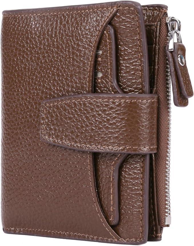 AINIMOER Women's RFID Blocking Leather Small Compact Bi-fold Zipper Pocket Wallet Card Case Purse with id Window