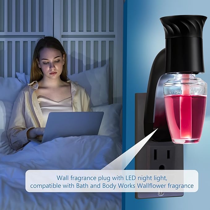 4 Pcs Wall Fragrance Plug with Night Light Compatible with Bath and Body Works WallFlower Refills (No Fragrance Included), ETL Certified, Rotatable Scent Control Plug for Home/Office (Black)