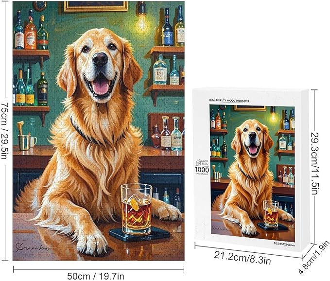 Funny Wooden Puzzle - Goldendoodle Cheers Celebrated Puzzle for Adult 1000 Piece，Wooden Jigsaw Puzzles Art Leisure Game Fun Suitable Family Friends Educational Learning Games Gift