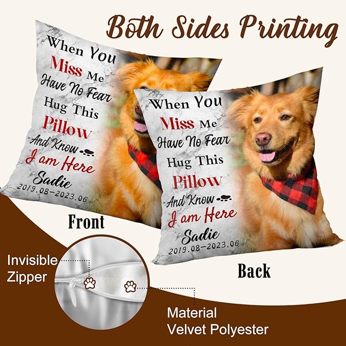 Personalized Memorial Throw Pillow with Photo (Insert Included), Sympathy Gift for Pet Loss, Customized Pillow Pets for Dog Owners (Brown)