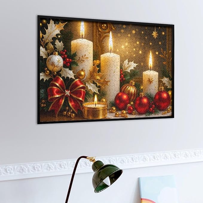 The Burning Christmas Candles 1000-Piece Wooden Jigsaw Puzzle, Festive Candlelight Puzzle, Holiday Spirit, Relaxing Winter Activity, Indoor Entertainment, Family Game Night, Christmas Decoration