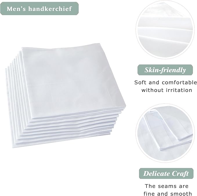 RDS HANKYTEX Men's Handkerchiefs,100% Soft Cotton,White Hankie,Pack of 6 Pieces