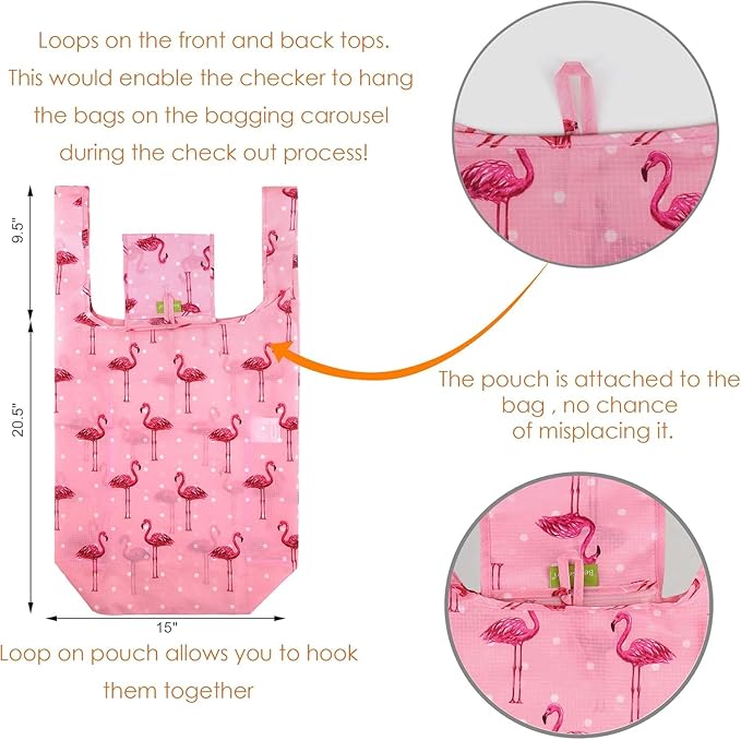 BeeGreen Reusable Grocery Bags Flowers Reusable Kitchen Bags Bulk Foldable-Machine Washable with Zipper Storage Pouch 6 Packs