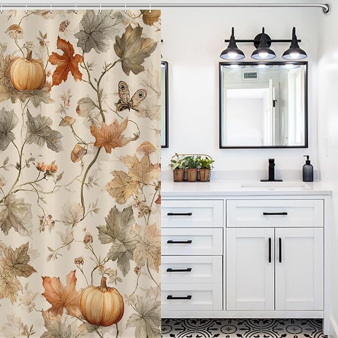Fall Pumpkin Autumn Thanksgiving Shower Curtain Waterproof Washable Fabric Bathroom Shower Curtains for Bathroom Decorations Home Indoor Decor 56x72Inch