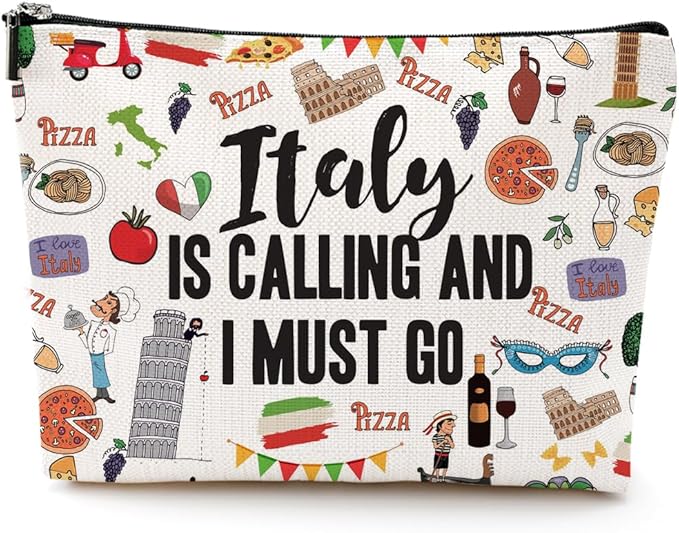 DJHUNG Italy Travel Cosmetic Bag - Italy Themed Gifts for Women, Friends, Sister, Bachelorette Party Favors, Girls Trip