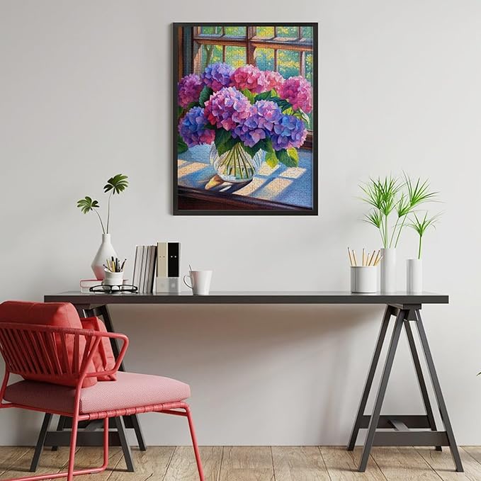Puzzles for Adults 500 Pieces Wooden Jigsaw Puzzle - Hydrangea Bouquet Theme Puzzle，Party Games，Family Toys，Educational Puzzles，Stress Relief Wooden Puzzle，Gifts for Family，Colleagues and Friends
