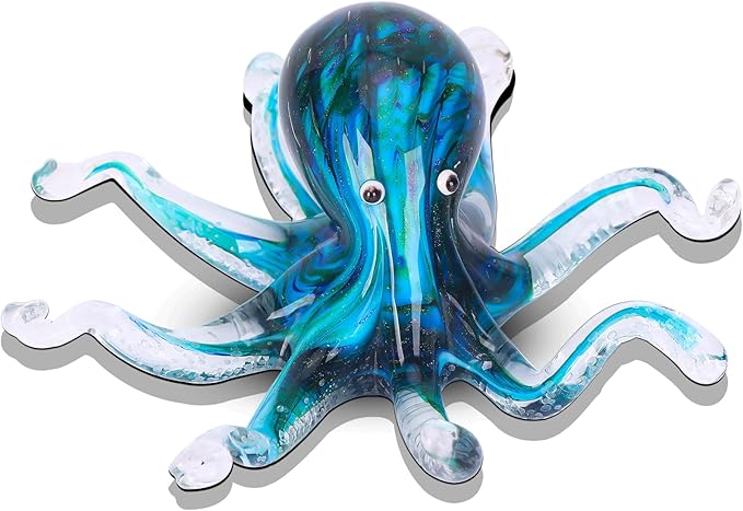 LCCCK Glass Octopus Statue Home Decor, Hand Blown Glass Decor Ocean Figurines Octopus Sculpture, Murano Art Office Desk Paperweights Fish Tank Aquarium Sea Animals Christmas Birthday Gift
